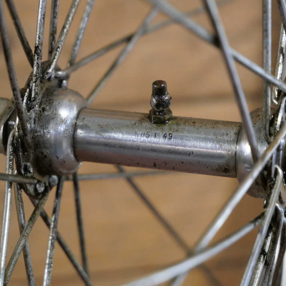 Vorderrad mit MAYWEG-Felge, Alu, 26 Zoll (559), 1949, für Sportrad, Nabe F&S, gebr. 