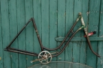 Fahrradrahmen  "NSU",  Damenausf., schwarz / grün-silber , 28 Zoll,  RH=54cm, 50er J., incl. Gabel u. Tretlager 