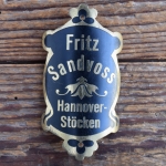 Steuerkopfschild FRITZ SANDVOSS HANNOVER-STÖCKEN, 20er Jahre, Originalschild aus Sammlungsbestand 