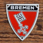 Universelles Wappen aus dem Zubehörbereich z.B. für Schutzbleche BREMEN, 50er Jahre, Originalwappen aus Sammlungsbestand    
