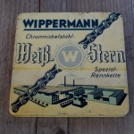Blechdose "WEIß-STERN WIPPERMANN" orig. 50 er Jahre, 122 x 122 x 14 mm, ohne Inhalt 