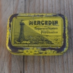 Flickzeug Blechdose "MERCEDIN" orig. 20 er Jahre, 68 x 46 x 21 mm, ohne Inhalt 