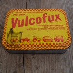 Flickzeug Blechdose "VULCOFUX" orig. 50 er Jahre, 152 x 106 x 43 mm, ohne Inhalt 