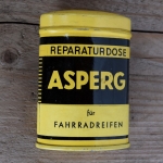 Flickzeug Blechdose "ASPERG" orig. 50er Jahre, 93 x 65 x 34 mm, ohne Inhalt 