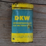 Flickzeug Blechdose "DKW" orig. 50er Jahre, 84 x 48 x 23 mm, ohne Inhalt 
