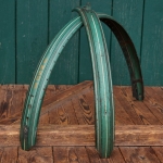 Schutzbleche Satz NSU, 28 Zoll, Damenausführung, 50er J., grün-metallic, Linien rot/weiß, gebr. 