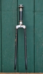 Fahrradgabel, 28 Zoll, schwarz, Linien weiß/rot, für Tourenrad, 60er/70er J., inkl. Steuersatz, gebr. 