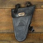 Werkzeugtasche LOHMANN für Herrenrad, Pappe lackiert, Klappe Leder, schwarz, original 40er J.,/WW2, NOS 