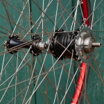 Laufradsatz 28 Zoll (622), 80er/90er J., F.I.R. EL20 Drahtreifenfelgen, Alu, rot-metallic, Naben: F&S Penta Sport, gebr. 