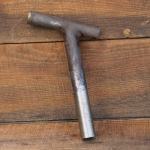 Winkelsattelstütze, T-Form, Durchmesser: ca. 24,0 mm, Schaftlänge: ca 150 mm, vernickelt, orig. um 1900, gebr. 