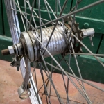 Hinterrad, 26 x 1/38 Zoll, 80er J., SAMIR SAMINOX Westwood-Felge verchromt, F&S Dreigang-Nabe, gebr. 