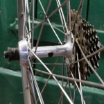 Hinterrad, 27 Zoll (630), 70er/80er J., MAVIC GP4 Schlauchreifen-Felge, CAMPAGNOLO Record-Nabe, gebr. 