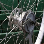 Vorderrad 26 Zoll (559), 80er/90er J., Alu-Felge für Drahtreifen,  F&S Trommelbremsnabe, gebr. 