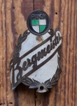 Steuerkopfschild PUCH BERGMEISTER, 50er Jahre, Messing lackiert, gebr. 