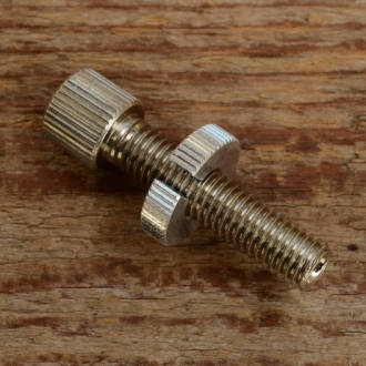 Stellschraube M8, L=42mm, Messing vernickelt, m. grosser Rändelmutter 