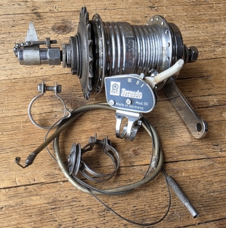 Nabe Hinterrad Fahrrad, F&S Torpedo 3-Gang Mod. 55,  verchromt, 50er/70er J., gebr. 