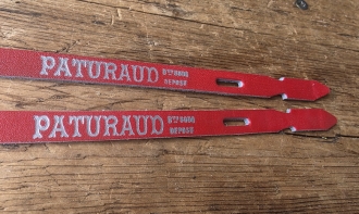 Pedalriemen " PATURAUD ", rot, Leder, orig. Altbestand 50/70er Jahre, NOS 