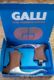 Bremshebel Satz "GALLI",24mm, Alu gedrillt, orig. 60-70er Jahre,  NOS,orig. alte Neuware f. Rennräder, Gummis top. 