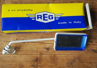 Plastikspiegel, eckig, orig. 60-70er Jahre, blau m. weißer Stange, größere Ausf. , typisch für Mofa, Mopeds, Bonanza u.a. 