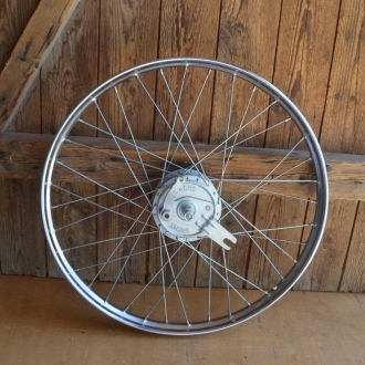 Laufrad 23 x 2,00 vorne, verchromt, gepunzt, NOS, 50er Jahre, restauriert 