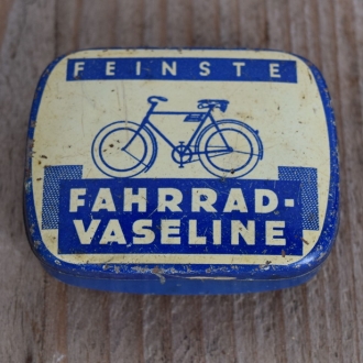 Blechdose "FEINSTE FAHRRAD-VASELINE" orig. 50 er Jahre, 58 x 46 x 21 mm, ohne Inhalt 