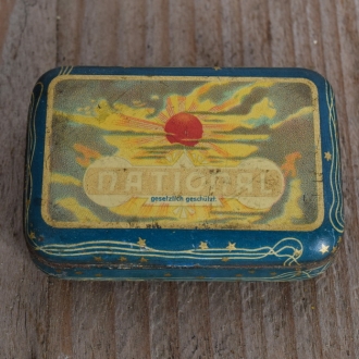 Flickzeug Blechdose "NATIONAL" orig. 20 er Jahre, 58 x 40 x 18 mm, ohne Inhalt 