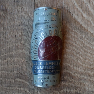 Steuerkopfschild Nationalrad Jack Lammel Düsseldorf, 30er Jahre, Originalschild aus Sammlungsbestand 