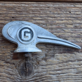 Schutzblechfigur G, Alu Druckguss, orig. Altbestand 30-50er Jahre, Zustand siehe Bild 