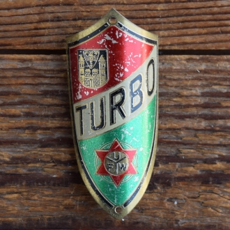 Steuerkopfschild TURBO, 50er Jahre, Originalschild aus Sammlungsbestand 