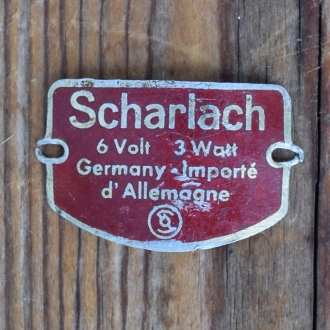 Schild für Lampe/Dynamo SCHARLACH, 50er Jahre, Original aus Sammlungsbestand 