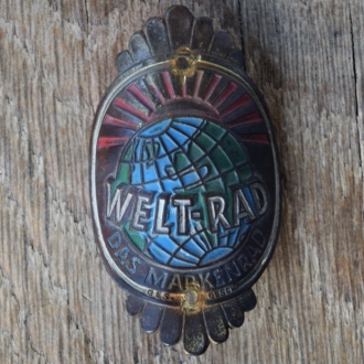Steuerkopfschild WELT-RAD, 50er Jahre, Originalschild aus Sammlungsbestand 