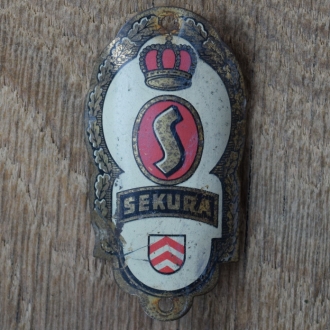 Steuerkopfschild SEKURA, 60er Jahre, Originalschild aus Sammlungsbestand 