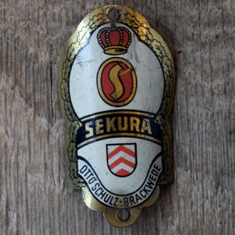 Steuerkopfschild SEKURA, 50er Jahre, Originalschild aus Sammlungsbestand 