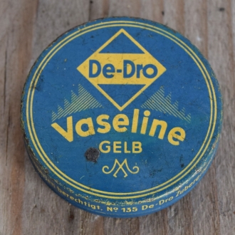 Blechdose "DE-DRO VASELINE" orig. 50er Jahre, 44 x 15 mm, ohne Inhalt 