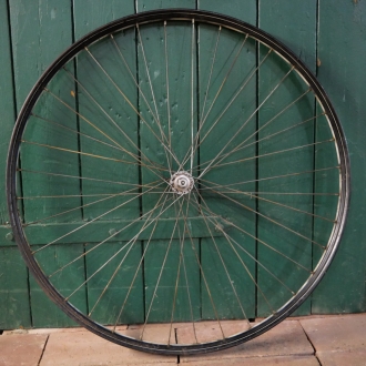 Laufrad vorn 28 x 1,75 für Drahtbereifung, Linierung blau/weiss, 1950er-60er J. 