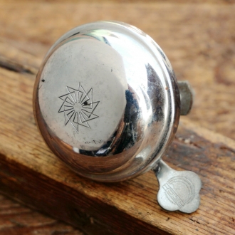 Fahrrad/Moped Klingel, Motiv Blüte, orig. 50er Jahre, verchromt, gebr. 