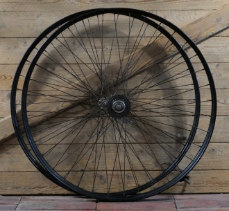 Laufradsatz 28 Zoll (622), für Drahtbereifung, 1938, Naben: ungemarkt verchromt / F&S Torpedo verchromt, gebr. 