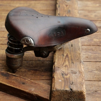 Sattel, Damen, DÜRKOPP/VELEDA, Leder braun, Gestell verchromt, 50er J., gebr. 