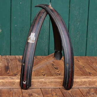 Schutzbleche Satz GÖRICKE, 28 Zoll, Damenausführung, 30er J., schwarz, Linien rot/weiß, gebr. 