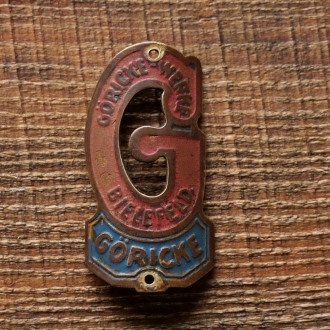 Steuerkopfschild GÖRICKE, Messing lackiert, original 20er/30er Jahre, gebr. 