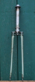 Fahrradgabel 26 Zoll EXPRESS, lindgrün, Strahlen weiß /dunkelgrün, Linien silber, für Sportrad 50er J., gebr. 