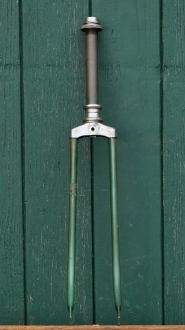 Fahrradgabel, 28 Zoll, grün, Linien Gold/rot, für Tourenrad, 40er/50er J., inkl. Steuersatz, gebr. 