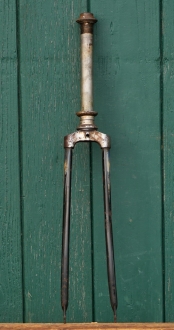 Fahrradgabel, 26 Zoll (26 x 2.00), schwarz, Linien weiß/blau, für Ballonrad, 30er J., inkl. Steuersatz, gebr. 