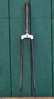 Fahrradgabel, 28 Zoll, schwarz, Linien weiß, für Tourenrad, 30er-50er J., inkl. Steuersatz, gebr. 