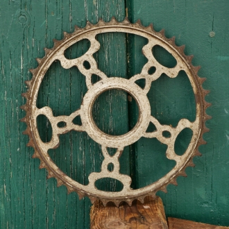 Kettenblatt GÖRICKE, 20er J., 1/2 Zoll, vernickelt, Durchmesser Gewinde 47 mm, 46 Zähne, gebr. 