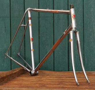 Fahrradrahmen für Rennrad F. KÖTHKE/MEAZZO, 70er J., vollverchromt, COLUMBUS-Rohr, 27/28 Zoll, gebr. 