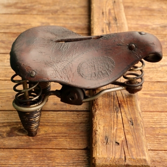 Sattel, Damen, VELEDA, 20er/30er J., für Tourenrad, Leder braun, Gestell vernickelt, gebr. 