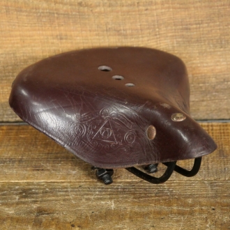 Sattel/Kindersitz, 20er/30er J., für Oberrohrmontage, Leder braun, Gestell schwarz, NOS 