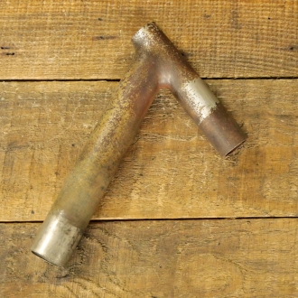Winkelsattelstütze, Durchmesser: ca. 26 mm, Schaftlänge: ca 135 mm, verchromt, orig. 20er/30er Jahre, gebr. 