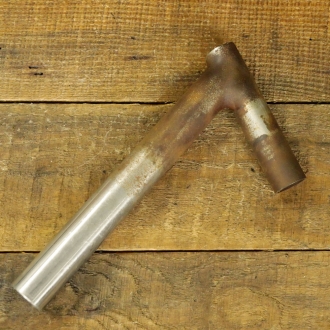 Winkelsattelstütze, Durchmesser: ca. 25 mm, Schaftlänge: ca 170 mm, verchromt, orig. 20er/30er Jahre, gebr. 